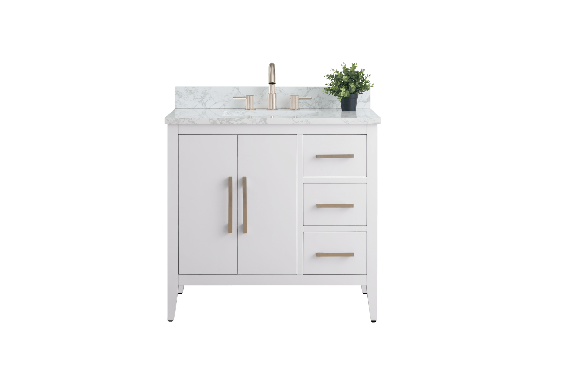 Vanity Art VA9036-W 36 Inch Single Sink Bathroom Vanity in White with Marble Countertop - Vanity Art VA9036-W