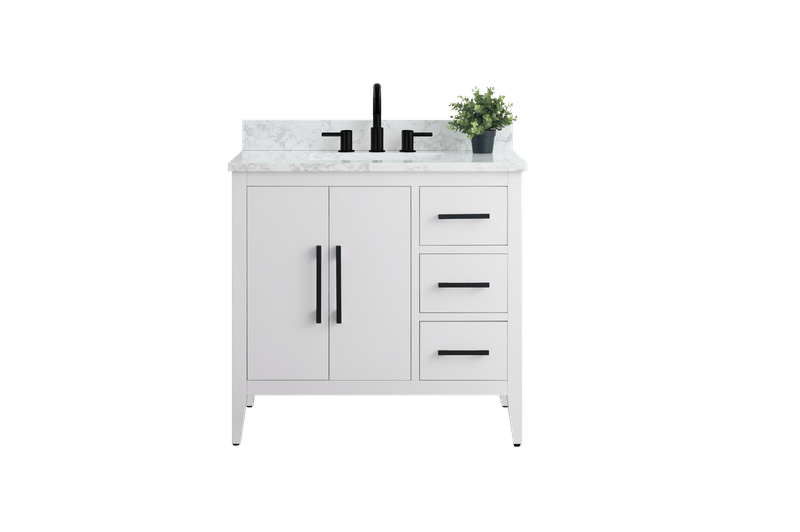 Vanity Art VA9036-W 36 Inch Single Sink Bathroom Vanity in White with Marble Countertop - Vanity Art VA9036-W