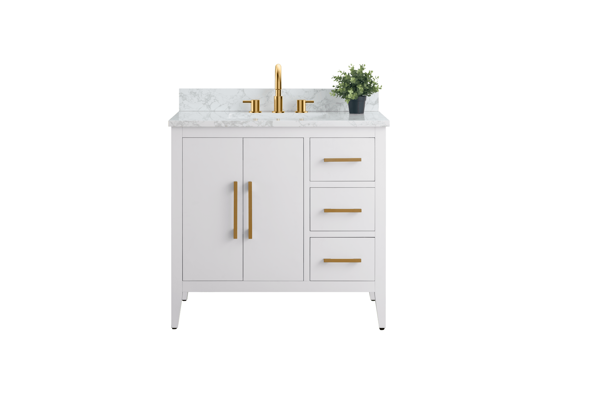 Vanity Art VA9036-W 36 Inch Single Sink Bathroom Vanity in White with Marble Countertop - Vanity Art VA9036-W