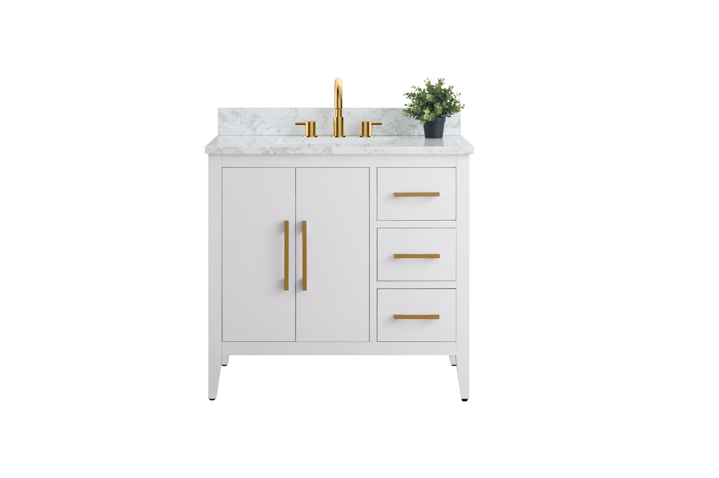 Vanity Art VA9036-W 36 Inch Single Sink Bathroom Vanity in White with Marble Countertop - Vanity Art VA9036-W