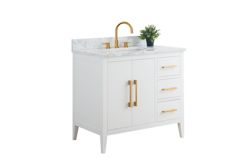 Vanity Art VA9036-W 36 Inch Single Sink Bathroom Vanity in White with Marble Countertop - Vanity Art VA9036-W