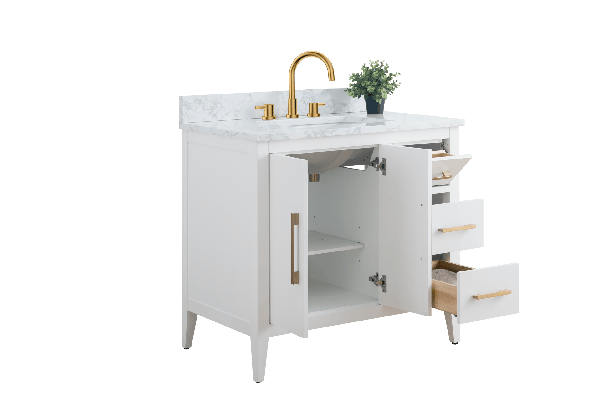 Vanity Art VA9036-W 36 Inch Single Sink Bathroom Vanity in White with Marble Countertop - Vanity Art VA9036-W