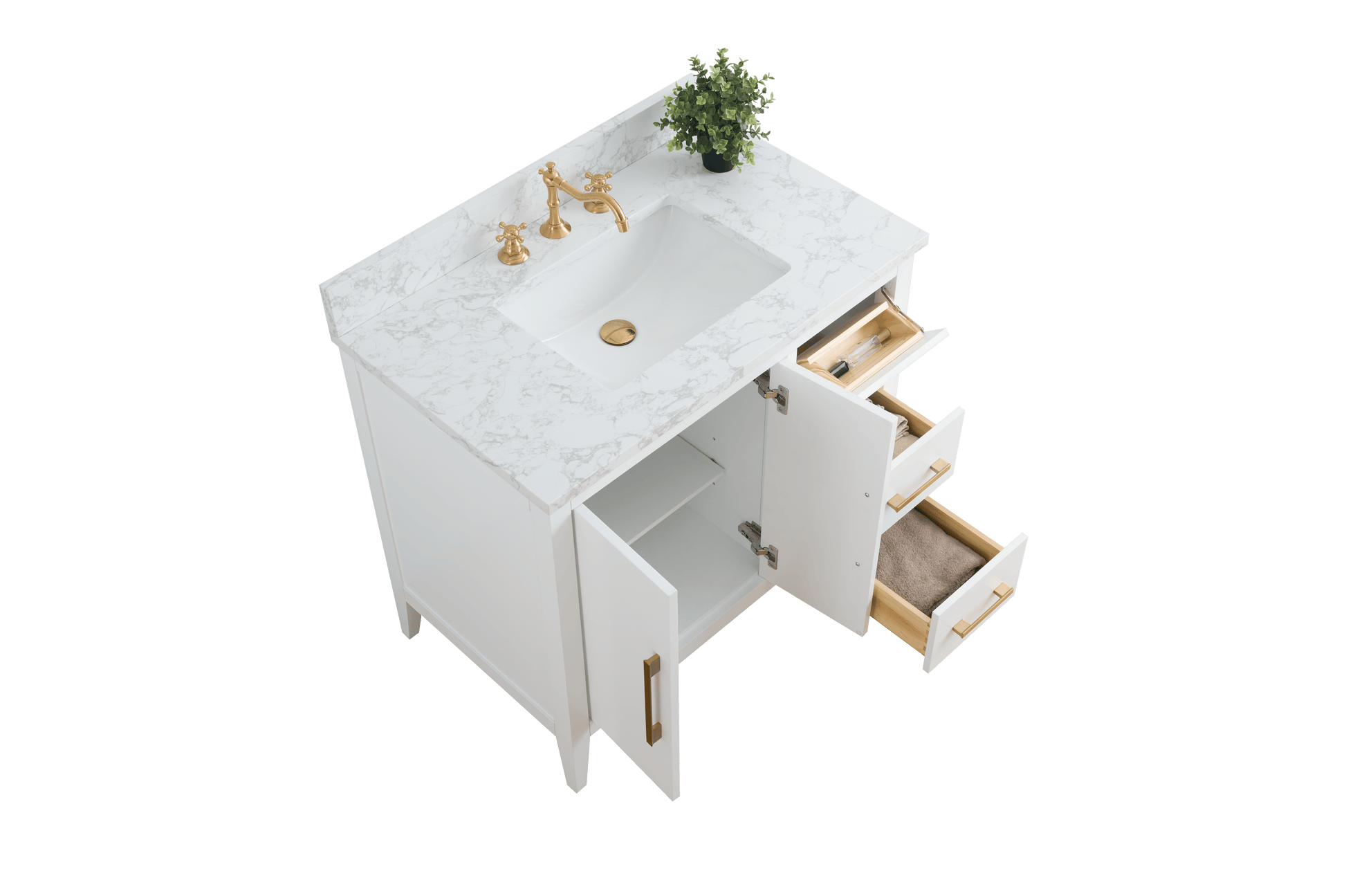 Vanity Art VA9036-W 36 Inch Single Sink Bathroom Vanity in White with Marble Countertop - Vanity Art VA9036-W