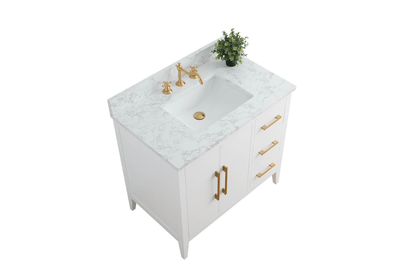 Vanity Art VA9036-W 36 Inch Single Sink Bathroom Vanity in White with Marble Countertop - Vanity Art VA9036-W