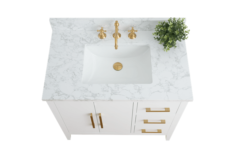 Vanity Art VA9036-W 36 Inch Single Sink Bathroom Vanity in White with Marble Countertop - Vanity Art VA9036-W