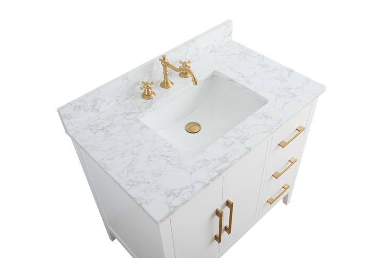 Vanity Art VA9036-W 36 Inch Single Sink Bathroom Vanity in White with Marble Countertop - Vanity Art VA9036-W