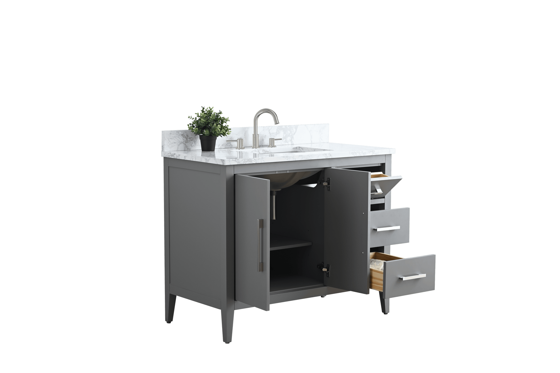 Vanity Art VA9042-G 42 Inch Single Sink Bathroom Vanity in Cashmere Gray with Marble Countertop - Vanity Art VA9042-G