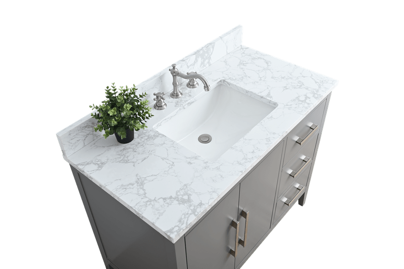 Vanity Art VA9042-G 42 Inch Single Sink Bathroom Vanity in Cashmere Gray with Marble Countertop - Vanity Art VA9042-G