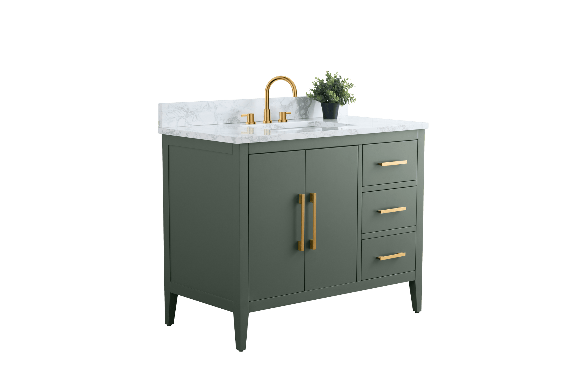 Vanity Art VA9042-VG 42 Inch Single Sink Bathroom Vanity in Vintage Green with Marble Countertop - Vanity Art VA9042-VG