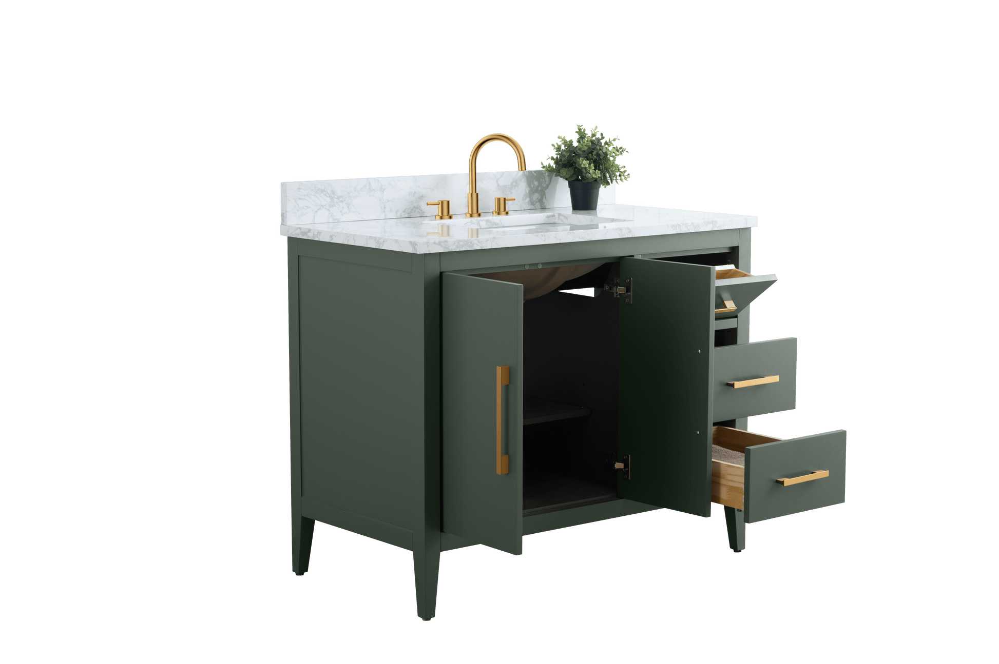 Vanity Art VA9042-VG 42 Inch Single Sink Bathroom Vanity in Vintage Green with Marble Countertop - Vanity Art VA9042-VG