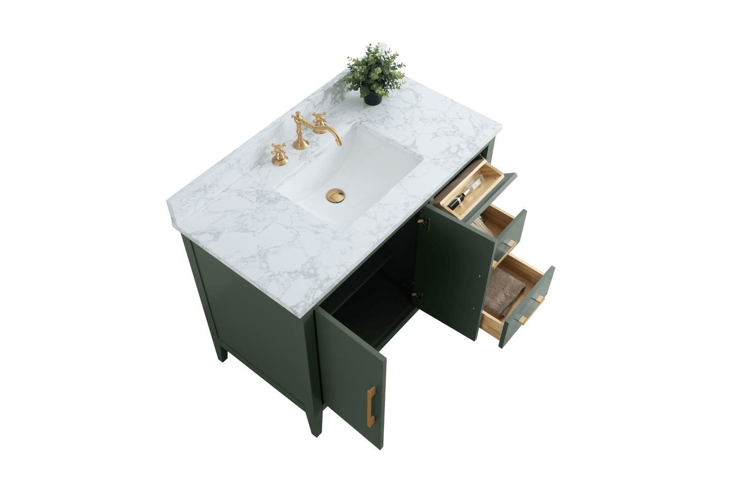 Vanity Art VA9042-VG 42 Inch Single Sink Bathroom Vanity in Vintage Green with Marble Countertop - Vanity Art VA9042-VG