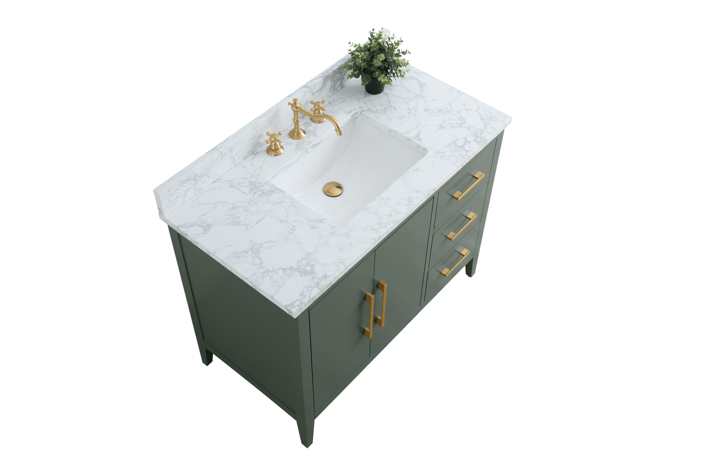 Vanity Art VA9042-VG 42 Inch Single Sink Bathroom Vanity in Vintage Green with Marble Countertop - Vanity Art VA9042-VG