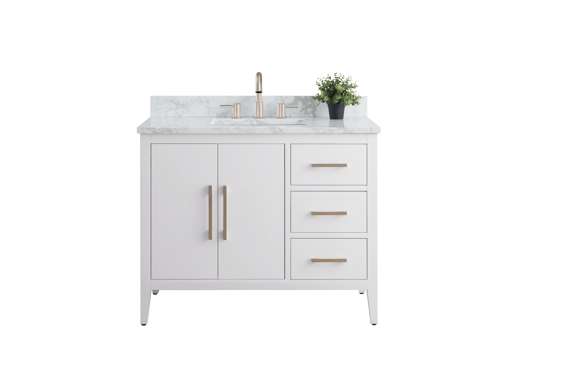 Vanity Art VA9042-W 42 Inch Single Sink Bathroom Vanity in White with Marble Countertop - Vanity Art VA9042-W