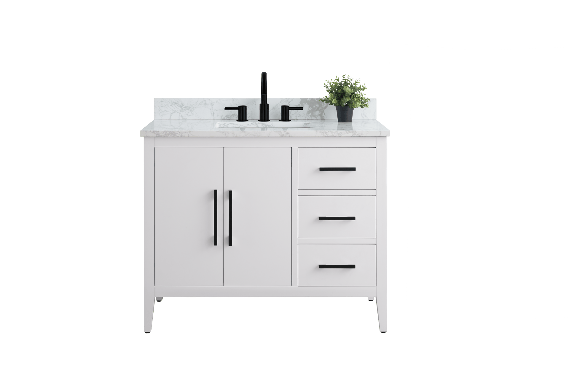 Vanity Art VA9042-W 42 Inch Single Sink Bathroom Vanity in White with Marble Countertop - Vanity Art VA9042-W