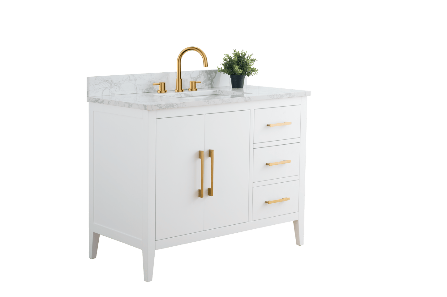 Vanity Art VA9042-W 42 Inch Single Sink Bathroom Vanity in White with Marble Countertop - Vanity Art VA9042-W