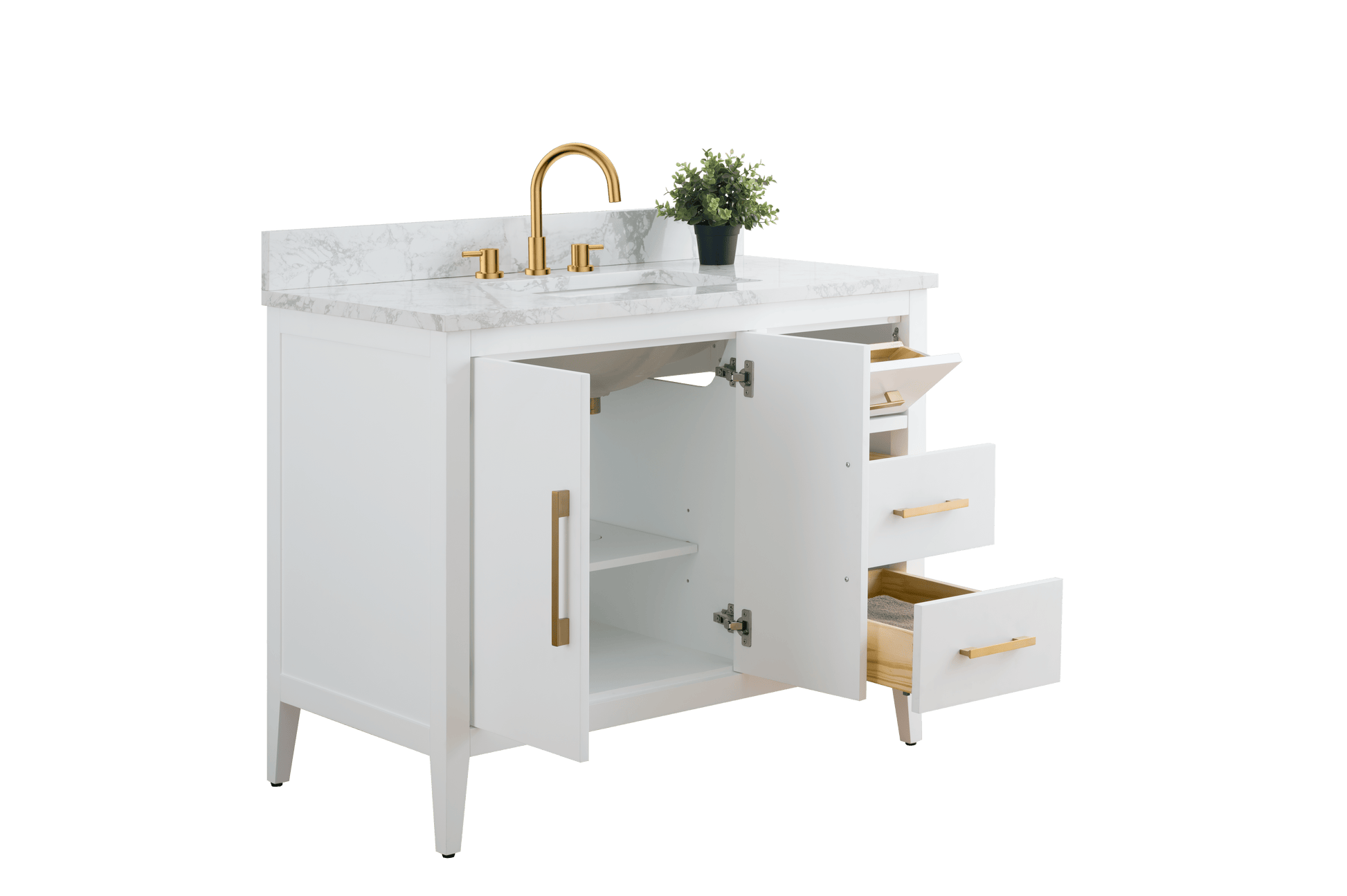 Vanity Art VA9042-W 42 Inch Single Sink Bathroom Vanity in White with Marble Countertop - Vanity Art VA9042-W