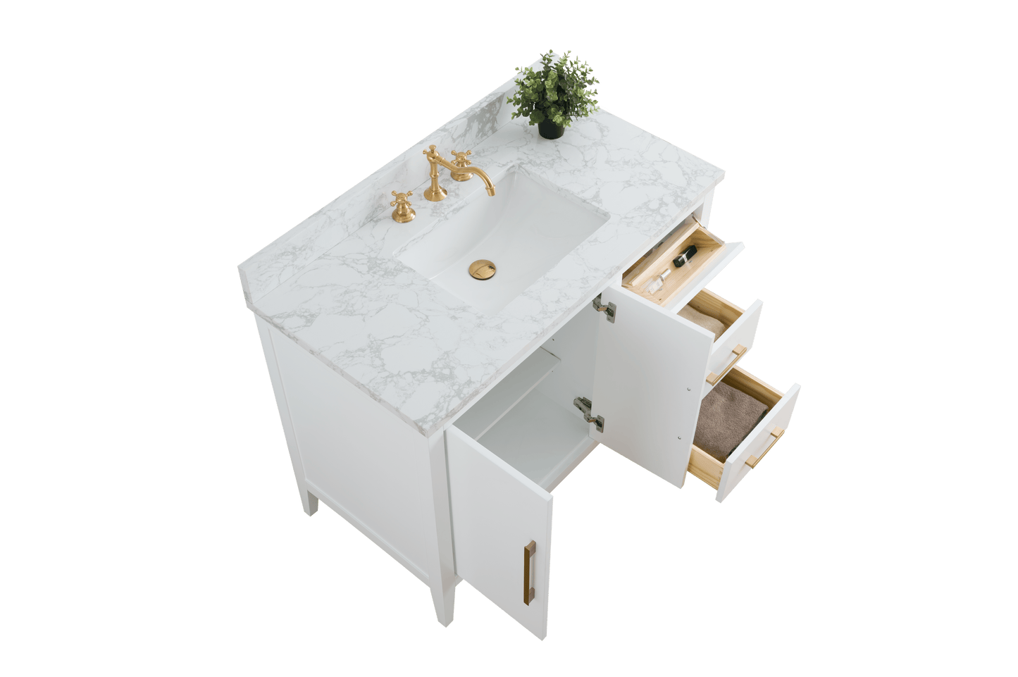 Vanity Art VA9042-W 42 Inch Single Sink Bathroom Vanity in White with Marble Countertop - Vanity Art VA9042-W