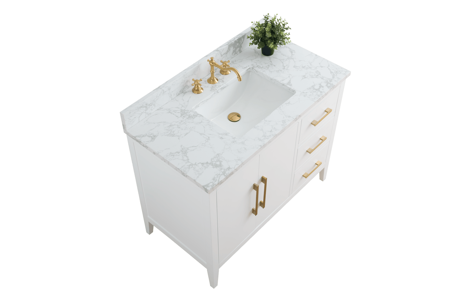 Vanity Art VA9042-W 42 Inch Single Sink Bathroom Vanity in White with Marble Countertop - Vanity Art VA9042-W