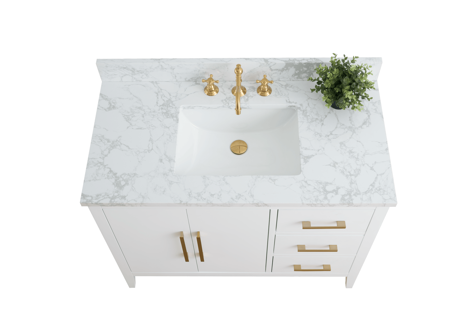 Vanity Art VA9042-W 42 Inch Single Sink Bathroom Vanity in White with Marble Countertop - Vanity Art VA9042-W