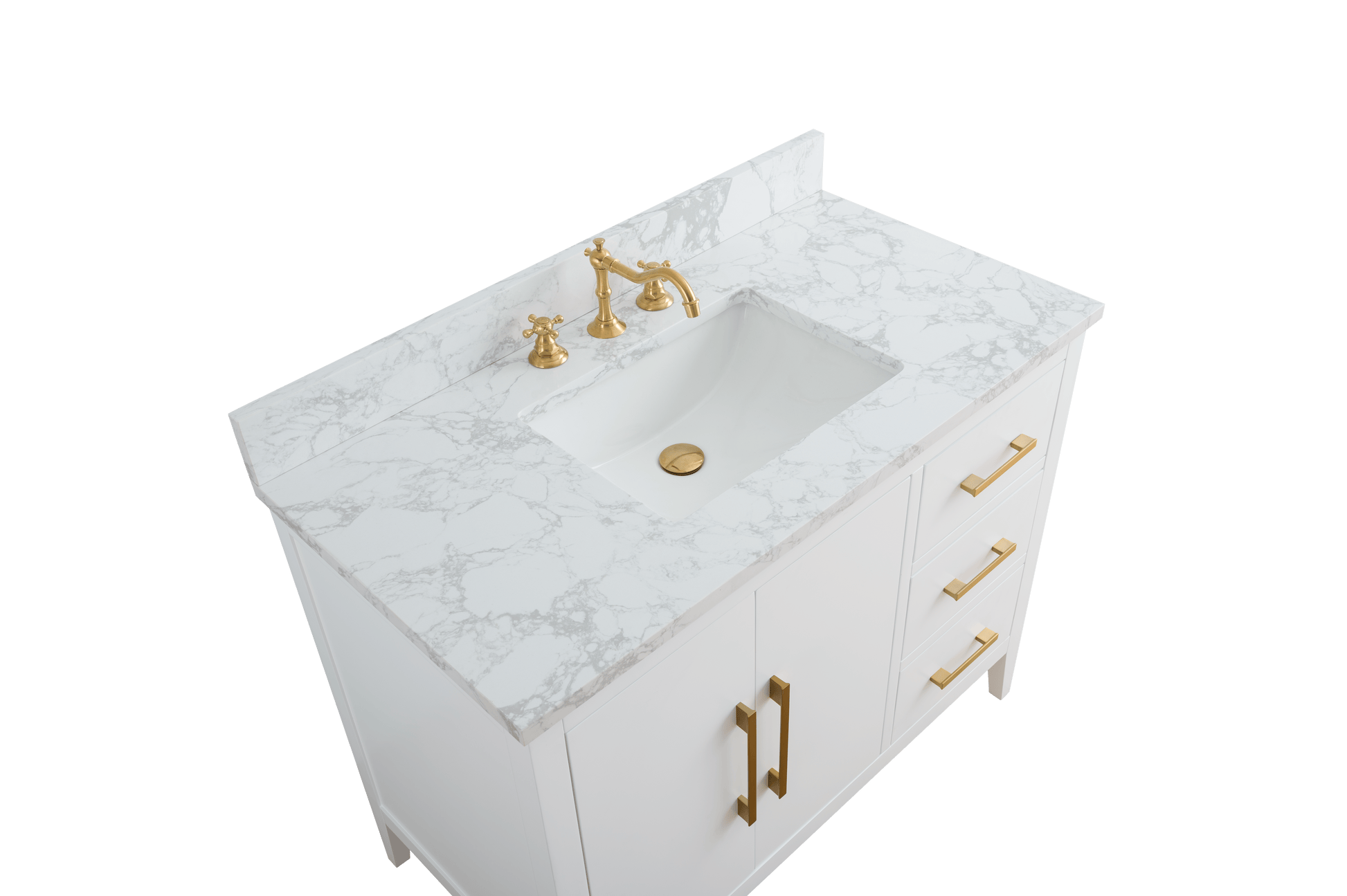 Vanity Art VA9042-W 42 Inch Single Sink Bathroom Vanity in White with Marble Countertop - Vanity Art VA9042-W