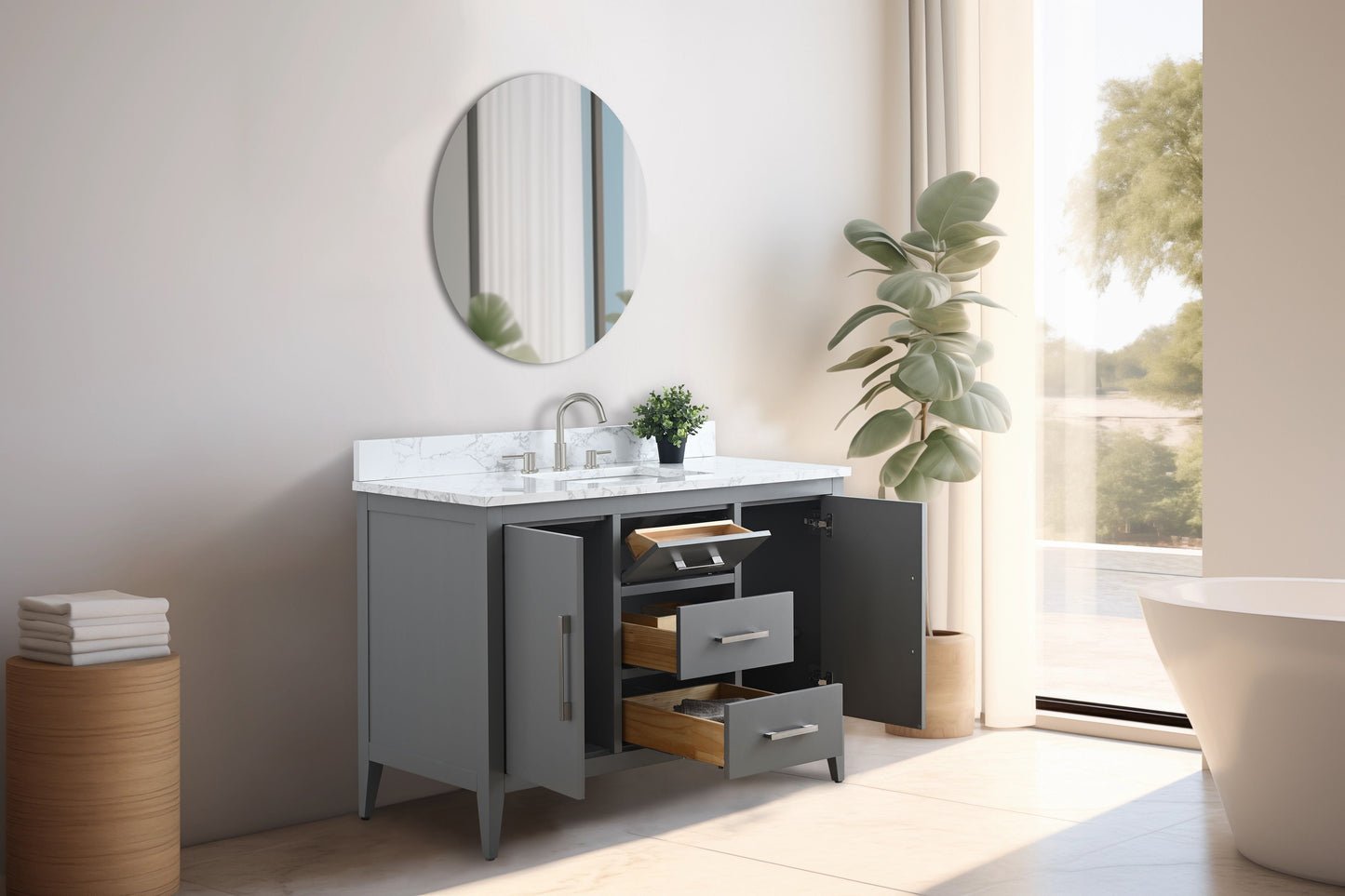 Vanity Art VA9048-G 48 Inch Single Sink Bathroom Vanity in Cashmere Gray with Marble Countertop - Vanity Art VA9048-G