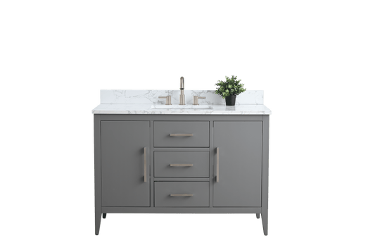 Vanity Art VA9048-G 48 Inch Single Sink Bathroom Vanity in Cashmere Gray with Marble Countertop - Vanity Art VA9048-G