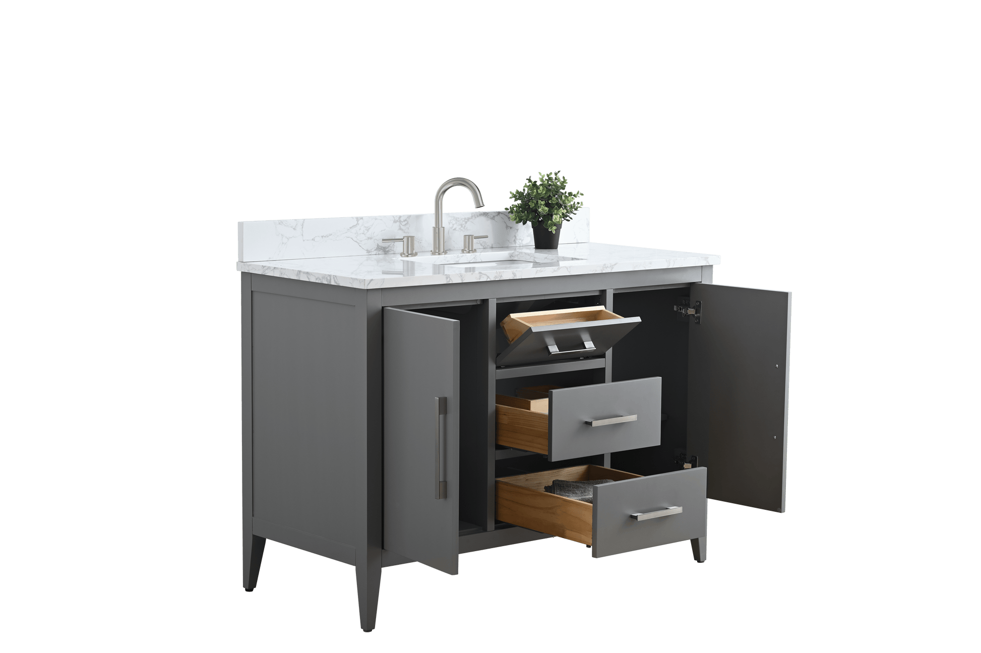 Vanity Art VA9048-G 48 Inch Single Sink Bathroom Vanity in Cashmere Gray with Marble Countertop - Vanity Art VA9048-G