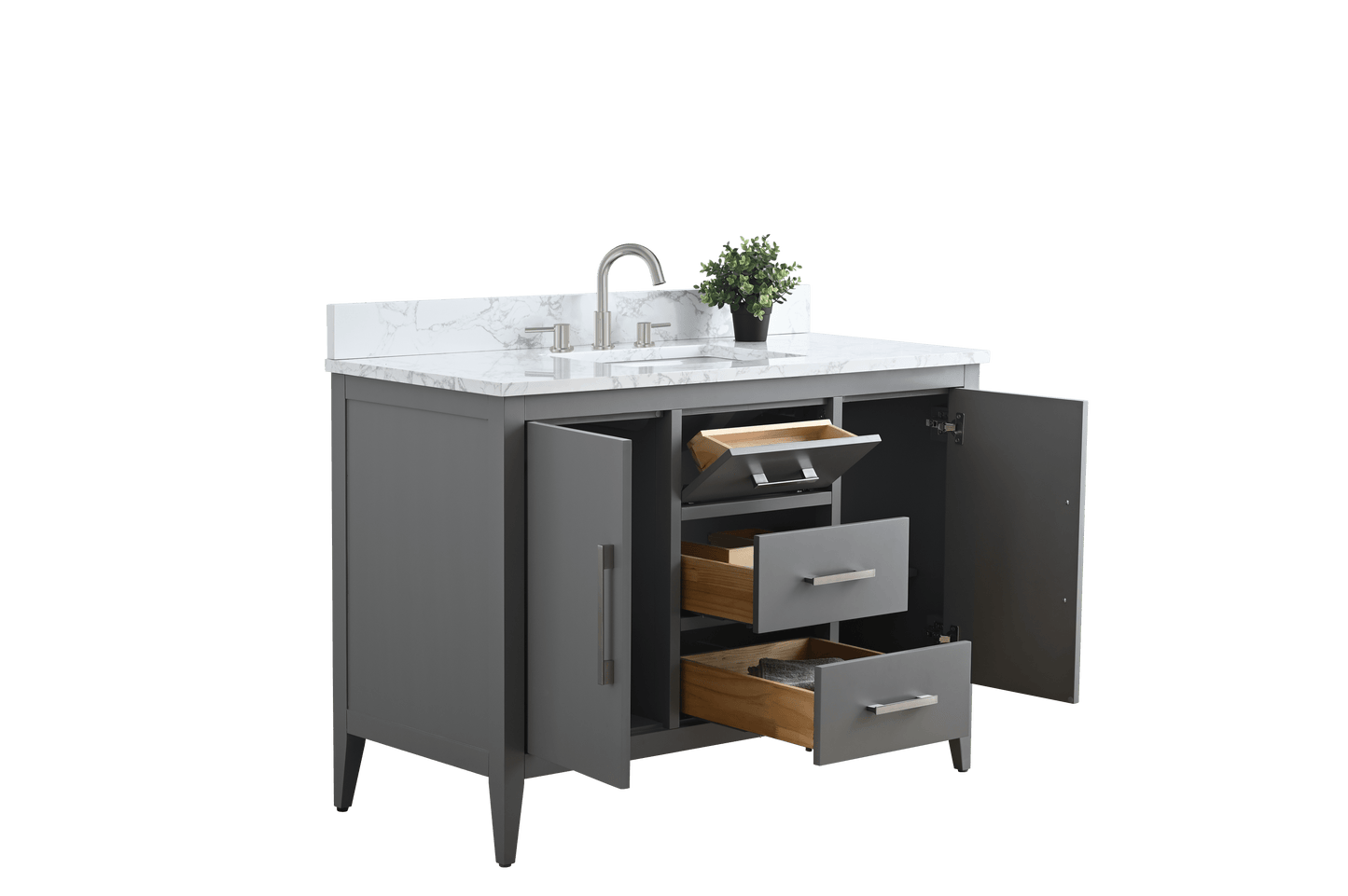 Vanity Art VA9048-G 48 Inch Single Sink Bathroom Vanity in Cashmere Gray with Marble Countertop - Vanity Art VA9048-G