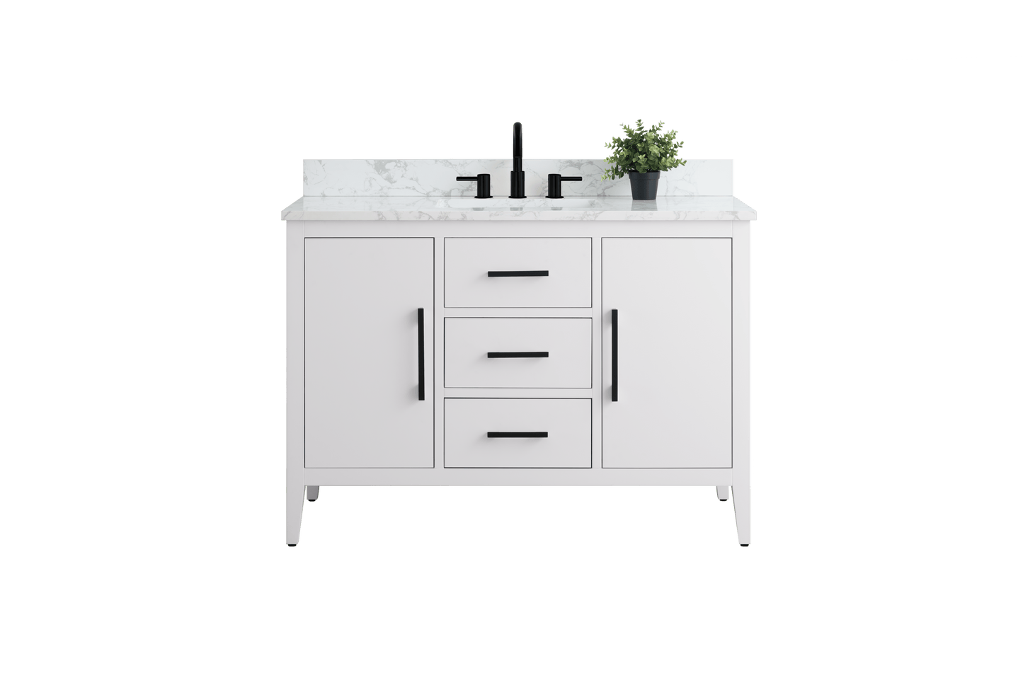 Vanity Art VA9048-W 48 Inch Single Sink Bathroom Vanity in White with Marble Countertop - Vanity Art VA9048-W