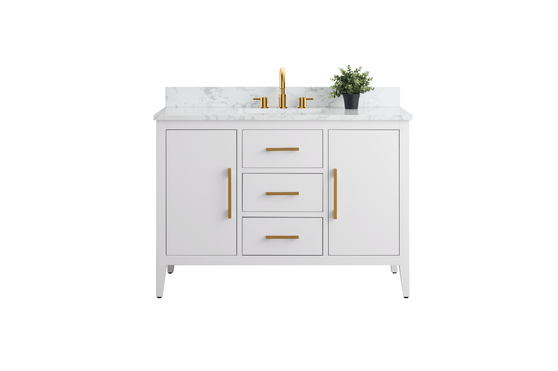 Vanity Art VA9048-W 48 Inch Single Sink Bathroom Vanity in White with Marble Countertop - Vanity Art VA9048-W