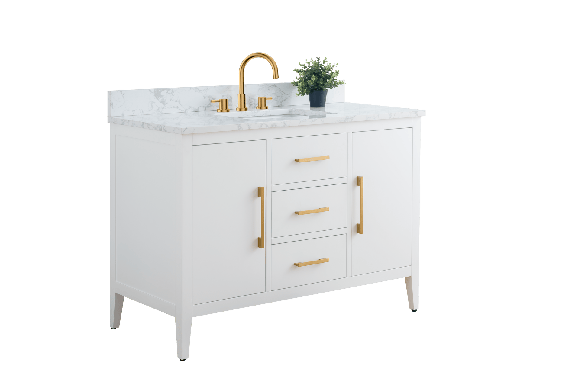 Vanity Art VA9048-W 48 Inch Single Sink Bathroom Vanity in White with Marble Countertop - Vanity Art VA9048-W