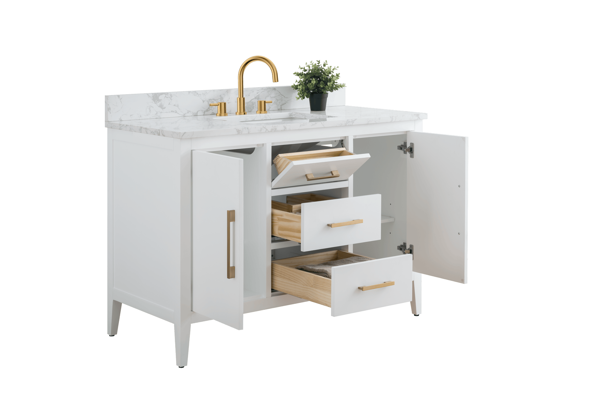 Vanity Art VA9048-W 48 Inch Single Sink Bathroom Vanity in White with Marble Countertop - Vanity Art VA9048-W