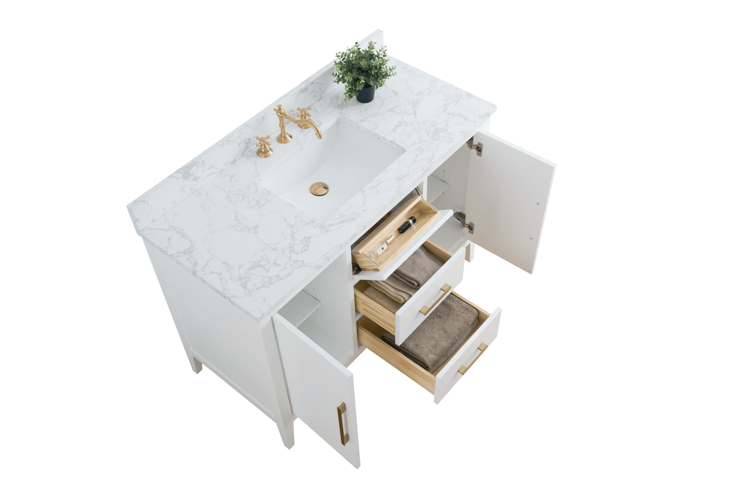 Vanity Art VA9048-W 48 Inch Single Sink Bathroom Vanity in White with Marble Countertop - Vanity Art VA9048-W