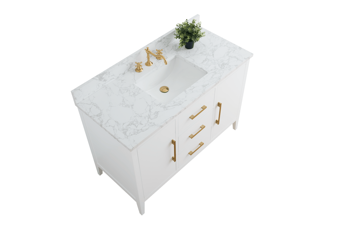 Vanity Art VA9048-W 48 Inch Single Sink Bathroom Vanity in White with Marble Countertop - Vanity Art VA9048-W