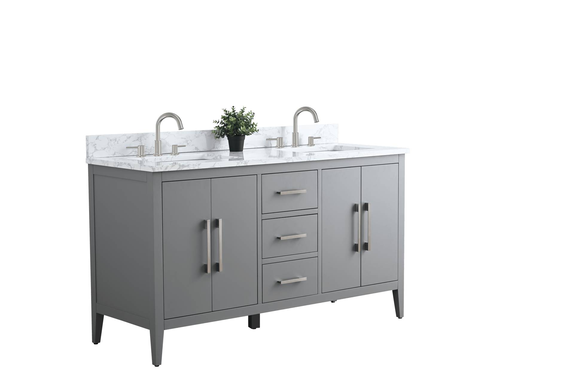 Vanity Art VA9060-DG 60 Inch Double Sink Bathroom Vanity in Cashmere Gray with Marble Countertop - Vanity Art VA9060-DG