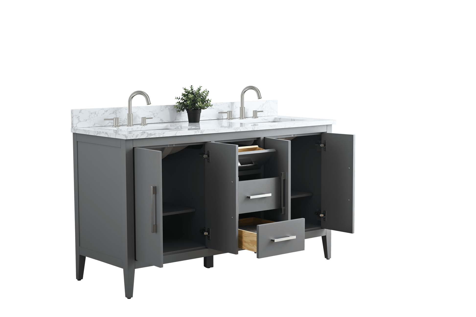 Vanity Art VA9060-DG 60 Inch Double Sink Bathroom Vanity in Cashmere Gray with Marble Countertop - Vanity Art VA9060-DG