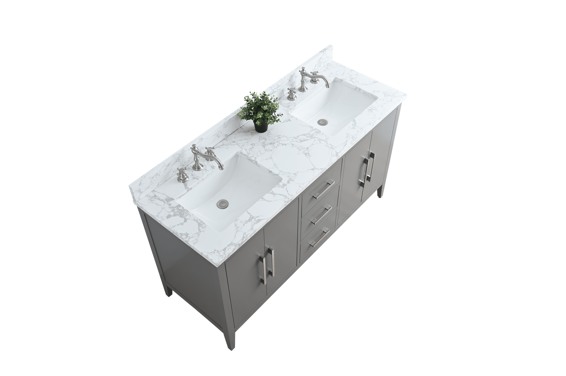 Vanity Art VA9060-DG 60 Inch Double Sink Bathroom Vanity in Cashmere Gray with Marble Countertop - Vanity Art VA9060-DG