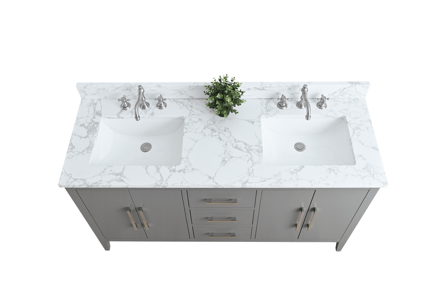 Vanity Art VA9060-DG 60 Inch Double Sink Bathroom Vanity in Cashmere Gray with Marble Countertop - Vanity Art VA9060-DG