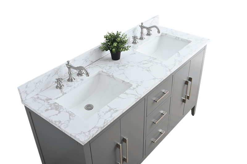 Vanity Art VA9060-DG 60 Inch Double Sink Bathroom Vanity in Cashmere Gray with Marble Countertop - Vanity Art VA9060-DG