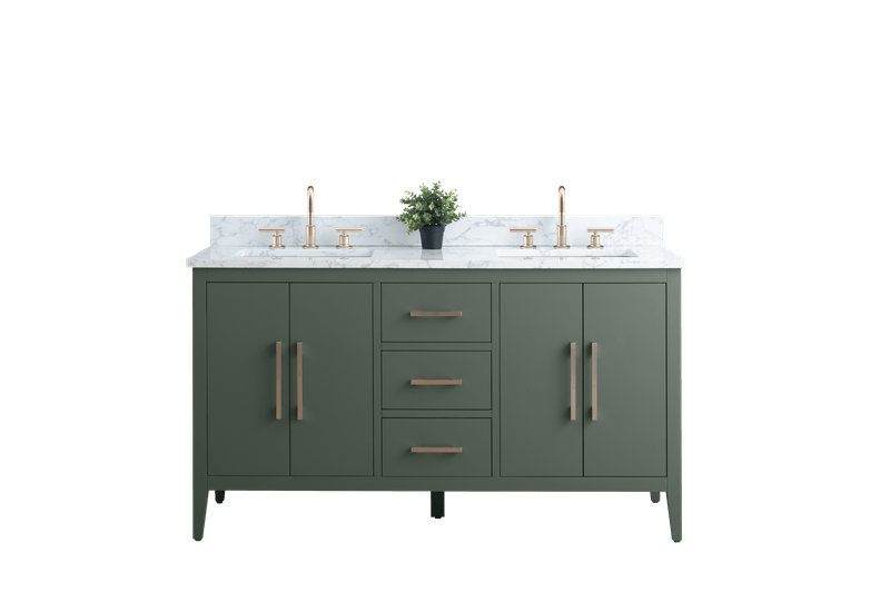 Vanity Art VA9060-DVG 60 Inch Double Sink Bathroom Vanity in Vintage Green with Marble Countertop - Vanity Art VA9060-DVG