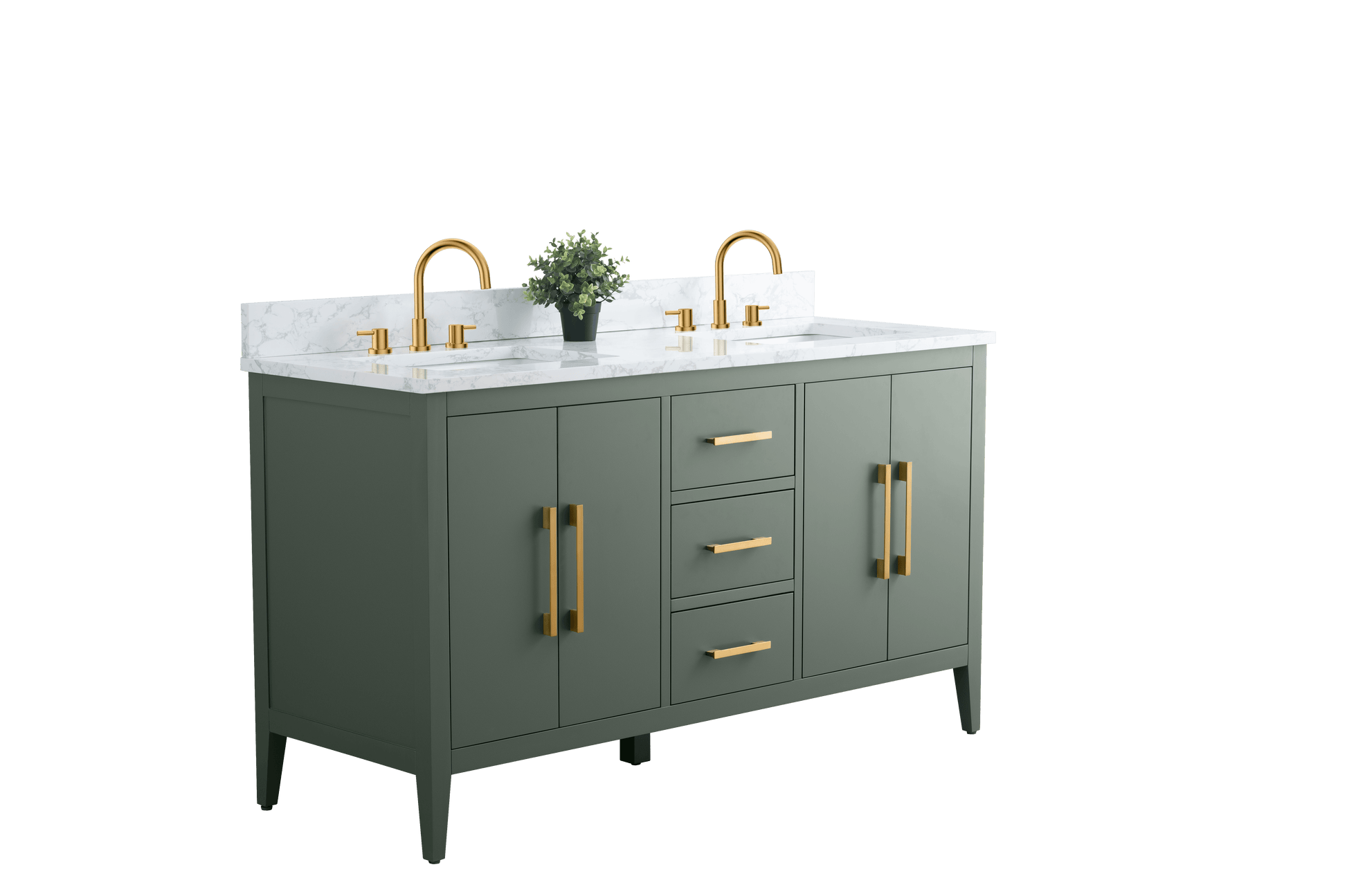 Vanity Art VA9060-DVG 60 Inch Double Sink Bathroom Vanity in Vintage Green with Marble Countertop - Vanity Art VA9060-DVG