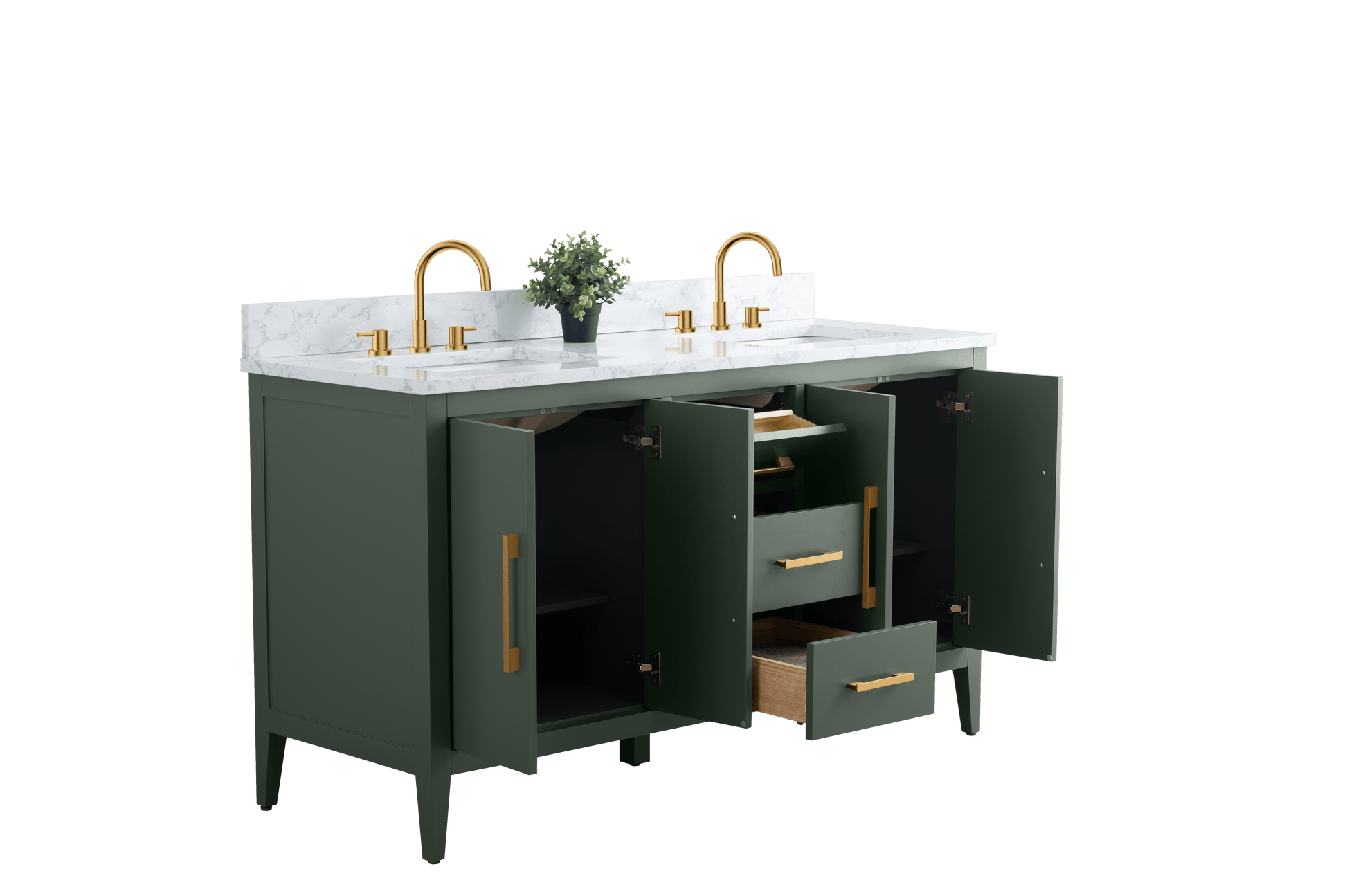 Vanity Art VA9060-DVG 60 Inch Double Sink Bathroom Vanity in Vintage Green with Marble Countertop - Vanity Art VA9060-DVG