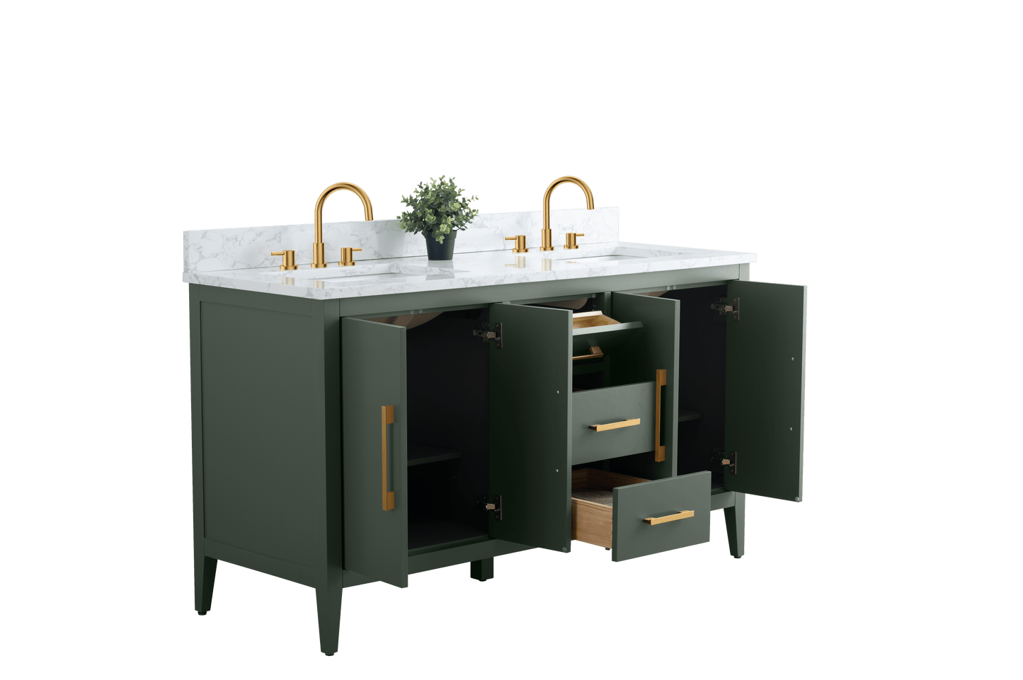 Vanity Art VA9060-DVG 60 Inch Double Sink Bathroom Vanity in Vintage Green with Marble Countertop - Vanity Art VA9060-DVG