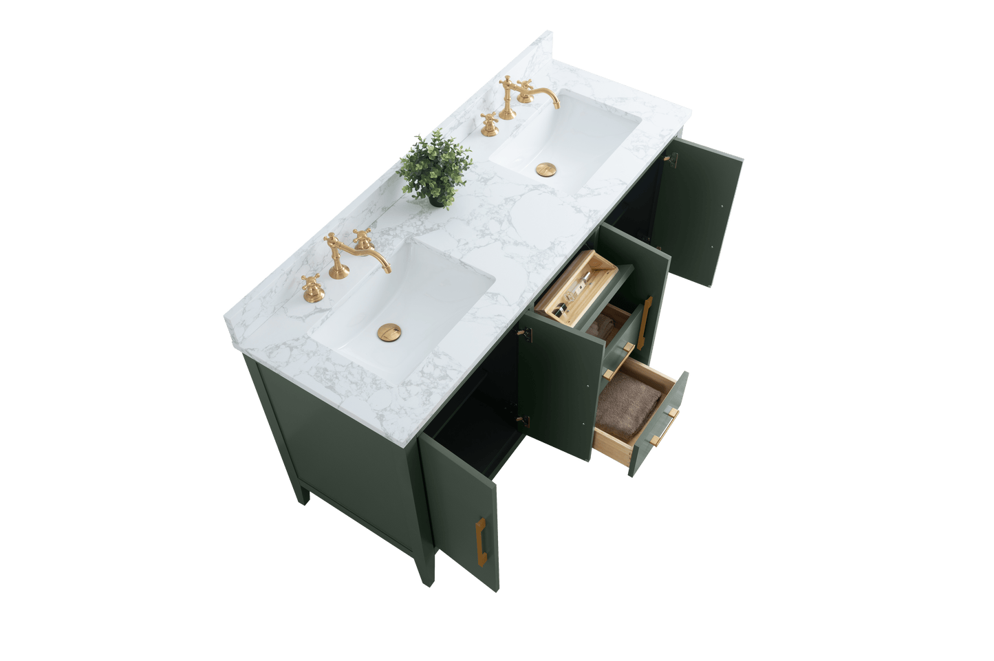 Vanity Art VA9060-DVG 60 Inch Double Sink Bathroom Vanity in Vintage Green with Marble Countertop - Vanity Art VA9060-DVG