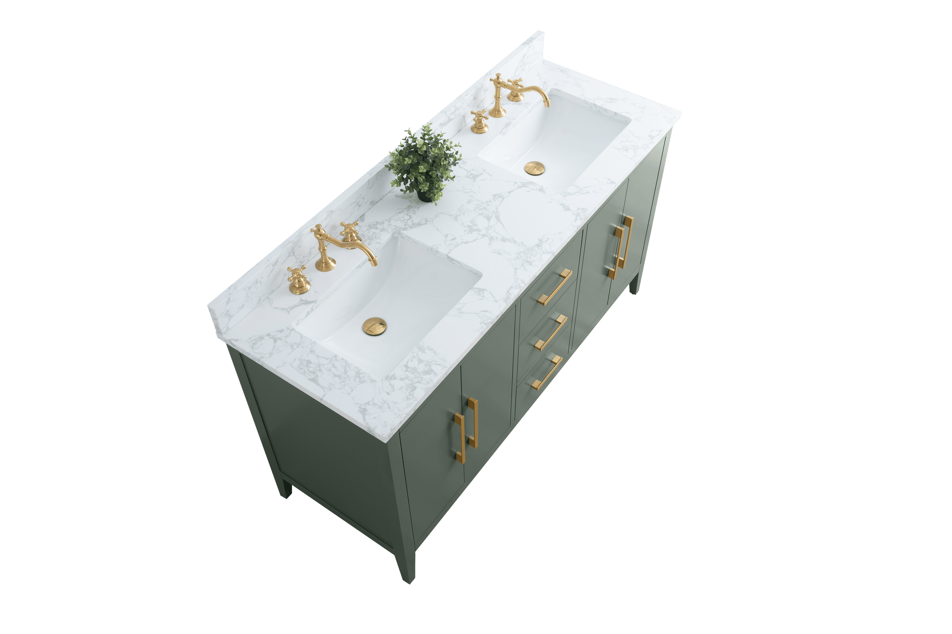 Vanity Art VA9060-DVG 60 Inch Double Sink Bathroom Vanity in Vintage Green with Marble Countertop - Vanity Art VA9060-DVG