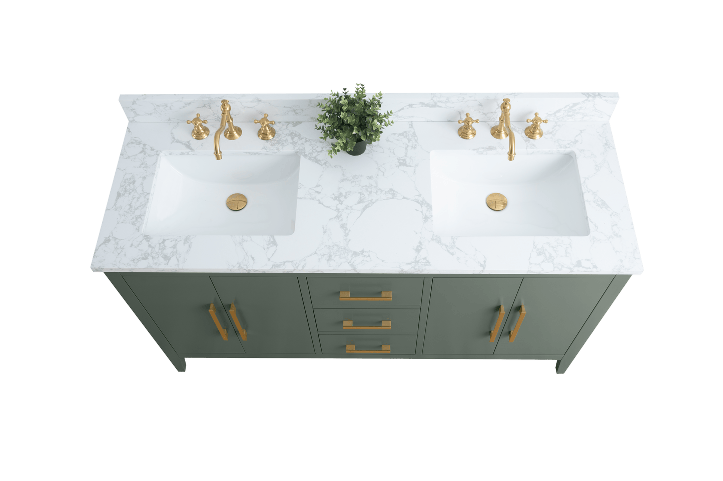 Vanity Art VA9060-DVG 60 Inch Double Sink Bathroom Vanity in Vintage Green with Marble Countertop - Vanity Art VA9060-DVG