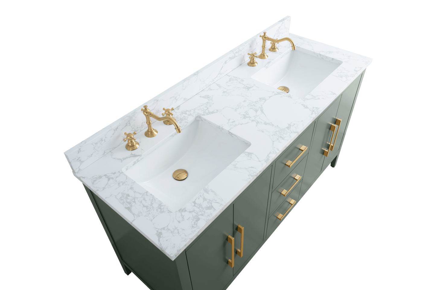 Vanity Art VA9060-DVG 60 Inch Double Sink Bathroom Vanity in Vintage Green with Marble Countertop - Vanity Art VA9060-DVG