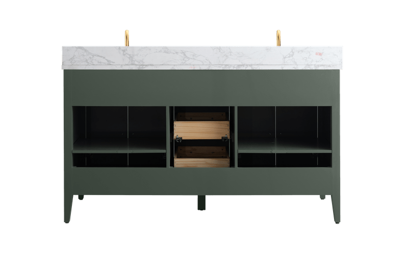 Vanity Art VA9060-DVG 60 Inch Double Sink Bathroom Vanity in Vintage Green with Marble Countertop - Vanity Art VA9060-DVG