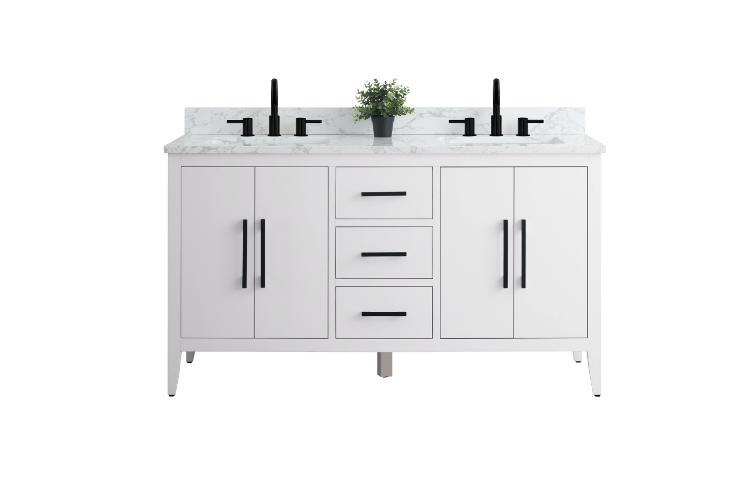 Vanity Art VA9060-DW 60 Inch Double Sink Bathroom Vanity in White with Marble Countertop - Vanity Art VA9060-DW