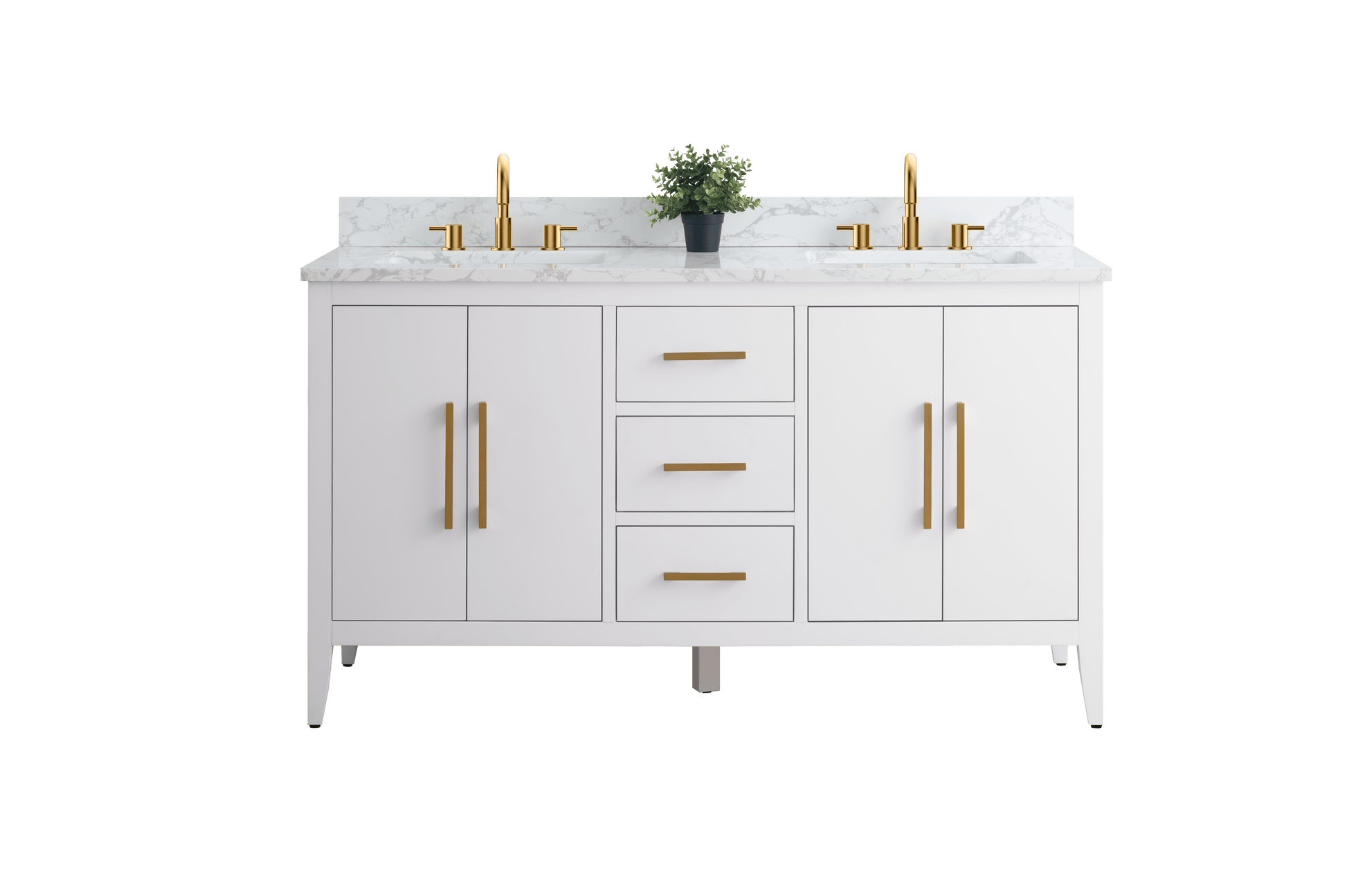 Vanity Art VA9060-DW 60 Inch Double Sink Bathroom Vanity in White with Marble Countertop - Vanity Art VA9060-DW